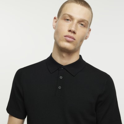 Black slim fit short sleeve polo | River Island