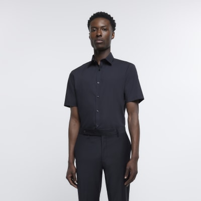 Black slim fit short sleeve shirt | River Island