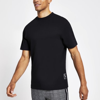 Black slim fit short sleeve T-shirt | River Island