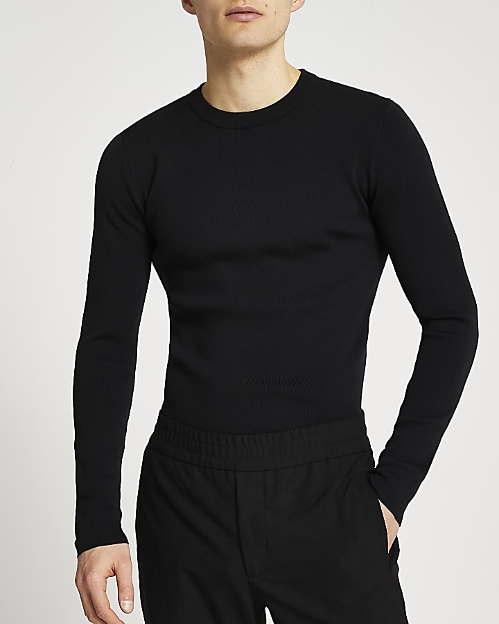 Black slim fit smart knit jumper