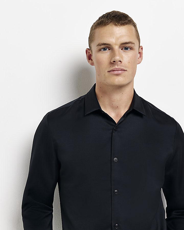 Black Slim fit smart Sateen long sleeve shirt