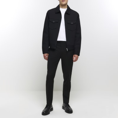 Black slim fit smart trousers | River Island