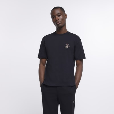 Black slim fit snake detail t-shirt