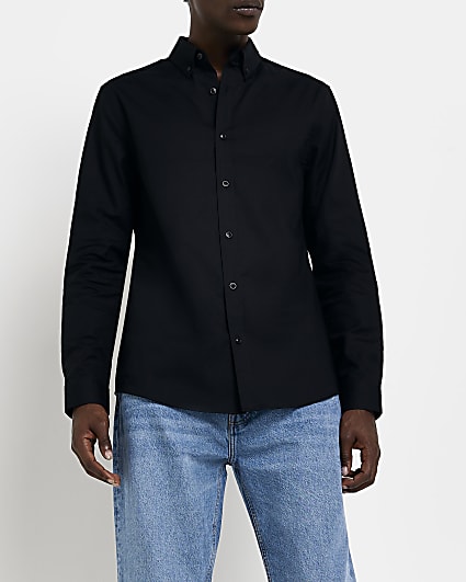 Black Slim fit Stretch Oxford shirt