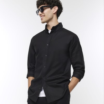 Black Slim fit Stretch Oxford shirt River Island