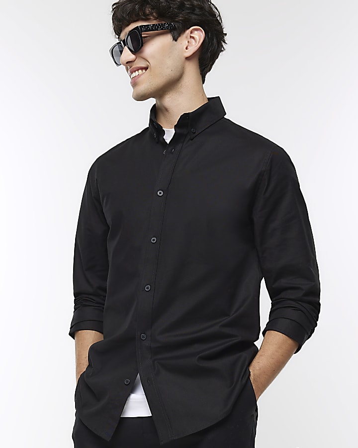 Black Slim fit Stretch Oxford shirt