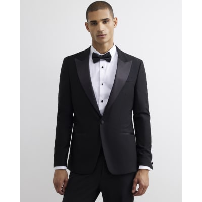 River Island Black Slim Fit Stretch Tuxedo Suit Jacket