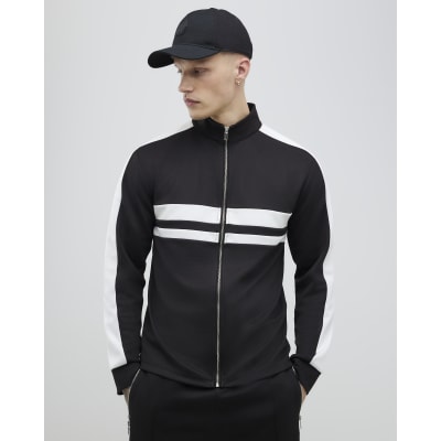 Black Slim Fit Stripe Funnel Neck Jacket