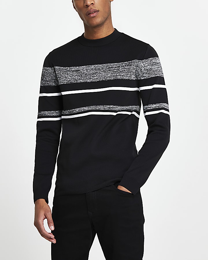 Black slim fit stripe jumper