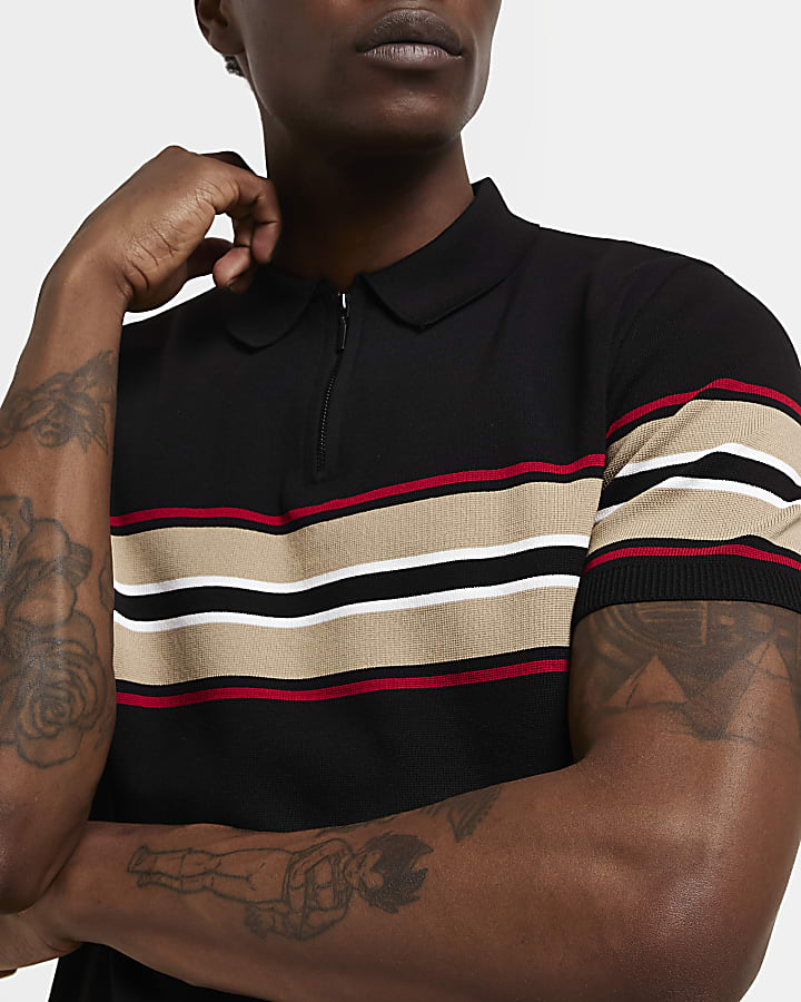 Black Slim fit Stripe Polo shirt