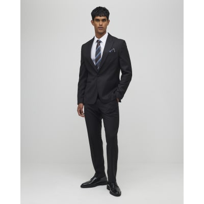 Black Slim Fit Stripe Suit Trousers