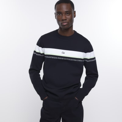 Black slim fit striped jumper River Island