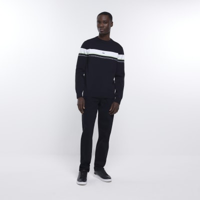 Black slim fit striped jumper River Island