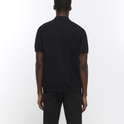 Black slim fit striped stitch polo shirt River Island