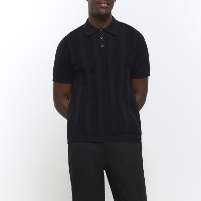 Black slim fit striped stitch polo shirt River Island