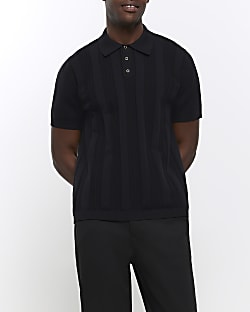 Black slim fit striped stitch polo shirt