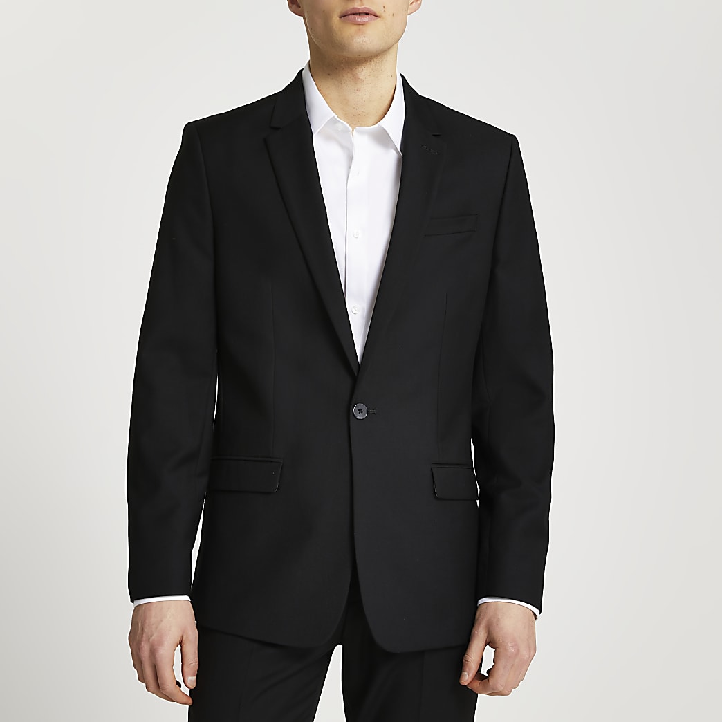 Black slim fit suit jacket | River Island
