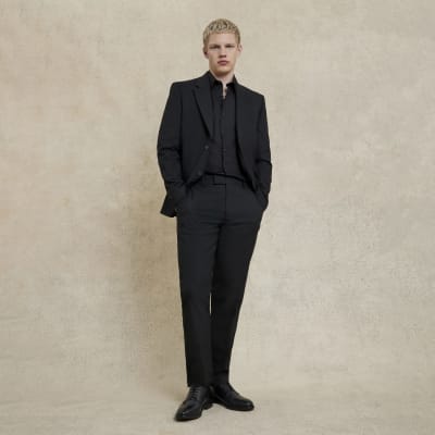 Black slim fit suit trousers | River Island