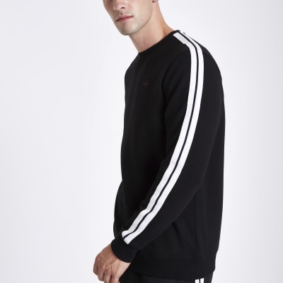 Black slim fit tape sleeve sweatshirt