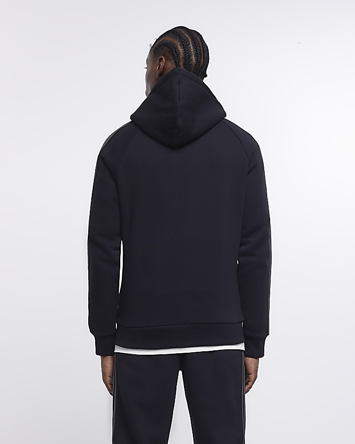Black slim fit taped hoodie