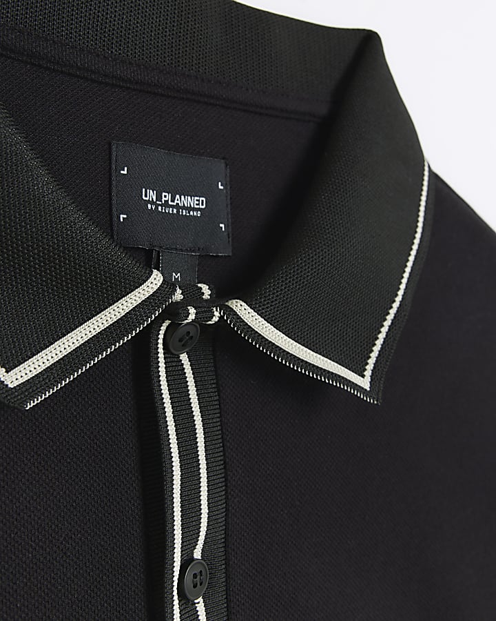 Black slim fit taped polo shirt