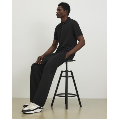 Black Slim Fit Textured Button Polo Shirt
