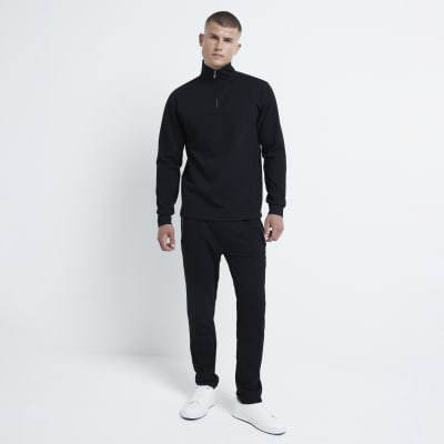 Black slim fit textured half zip sweatshirt River Island