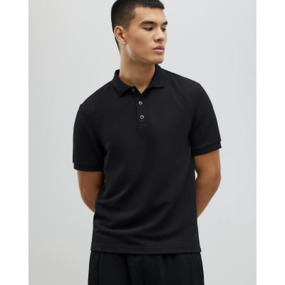 Black Slim Fit Textured Polo Shirt