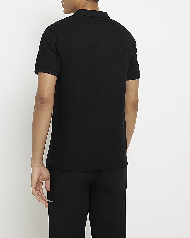 Black Slim Fit Textured Polo