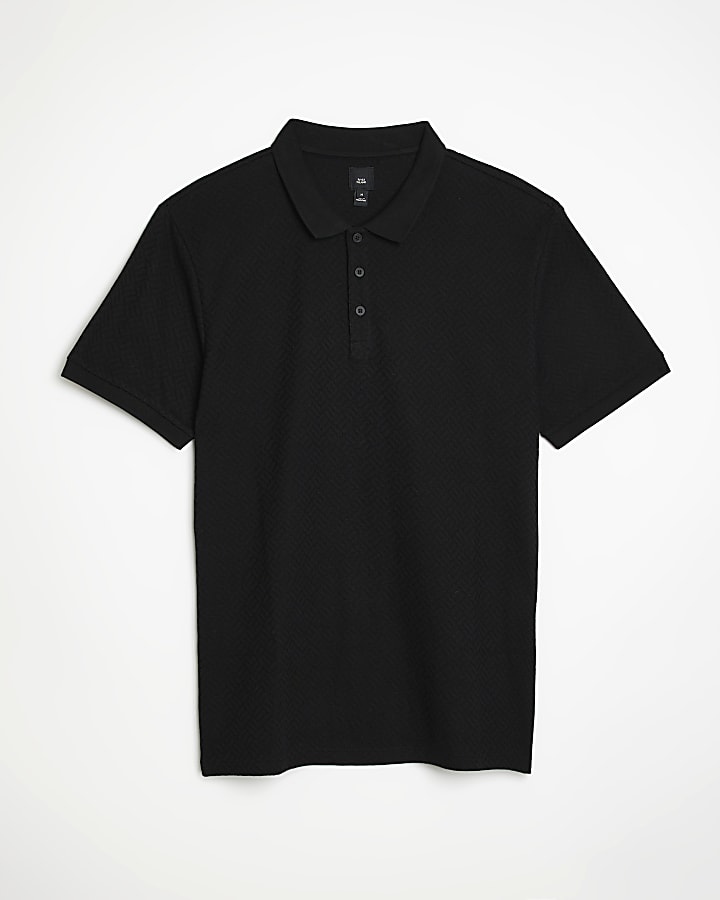 Black Slim Fit Textured Polo