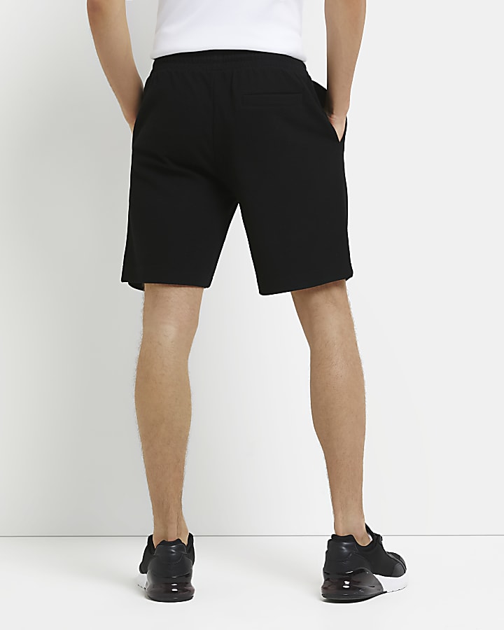 Black slim fit textured shorts