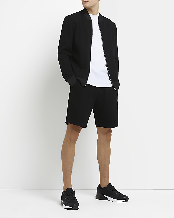 Black slim fit textured shorts