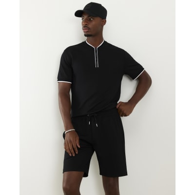Black Slim Fit Textured Tipped Shorts
