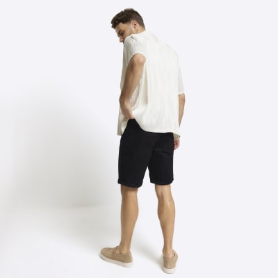 Black slim fit turned hem denim shorts River Island