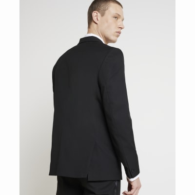Black slim fit tuxedo suit jacket River Island