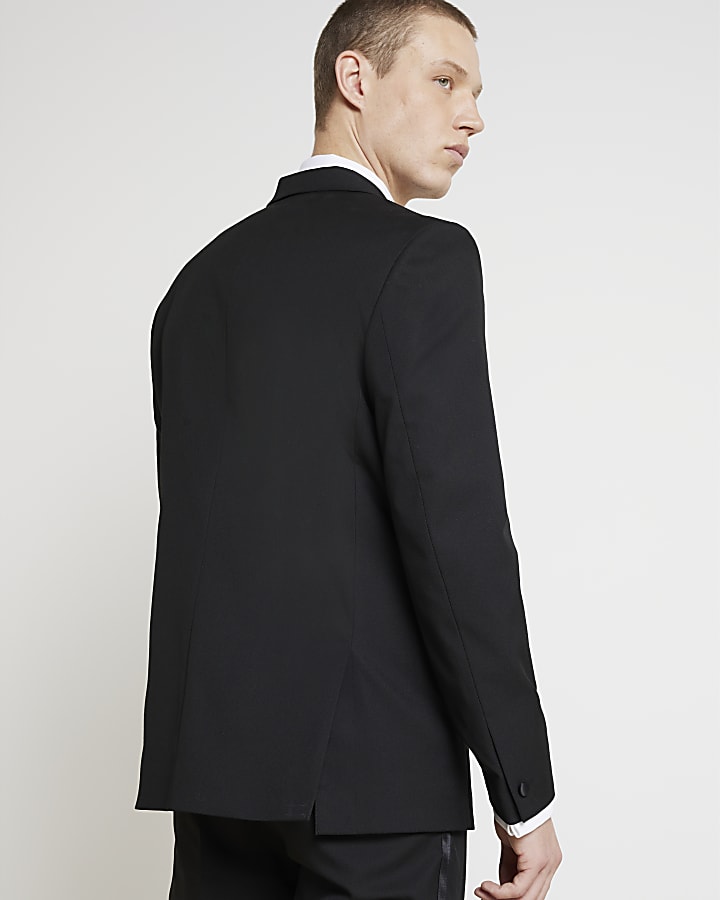 Black slim fit tuxedo suit jacket