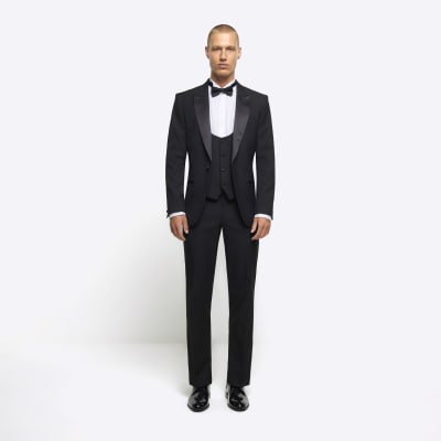 Black slim fit tuxedo suit trousers