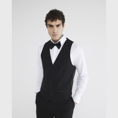 Black slim fit tuxedo waistcoat