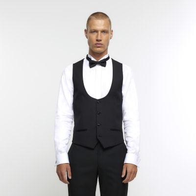 Black slim fit tuxedo waistcoat | River Island