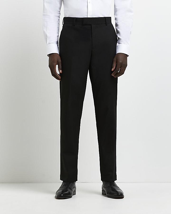 Black slim fit twill suit trousers