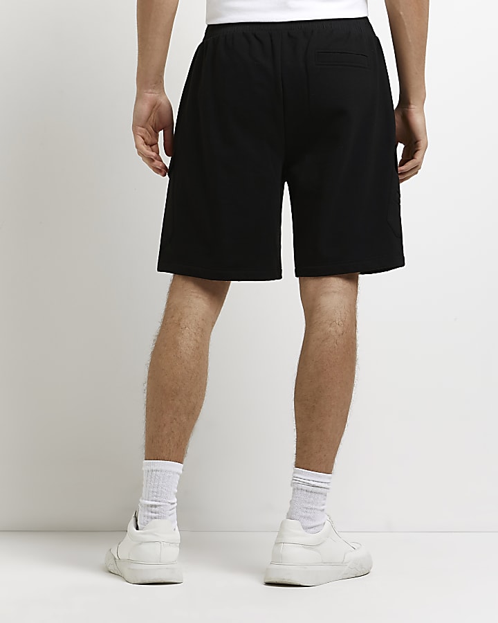 Black slim fit utility nylon shorts
