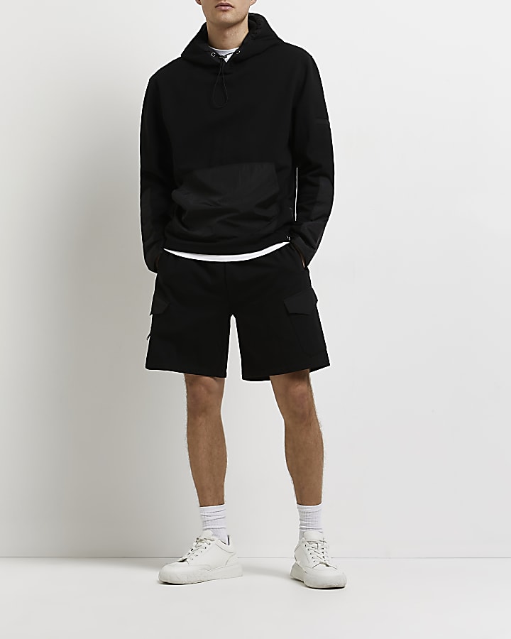 Black slim fit utility nylon shorts