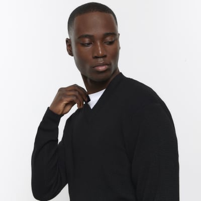 Black slim fit V neck jumper River Island