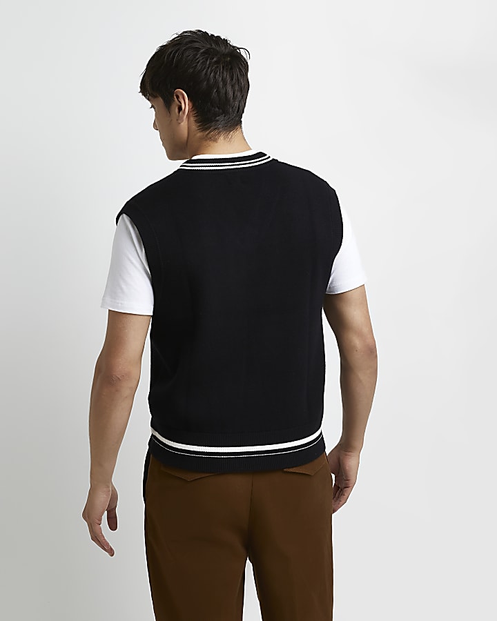 Black slim fit v neck knitted vest