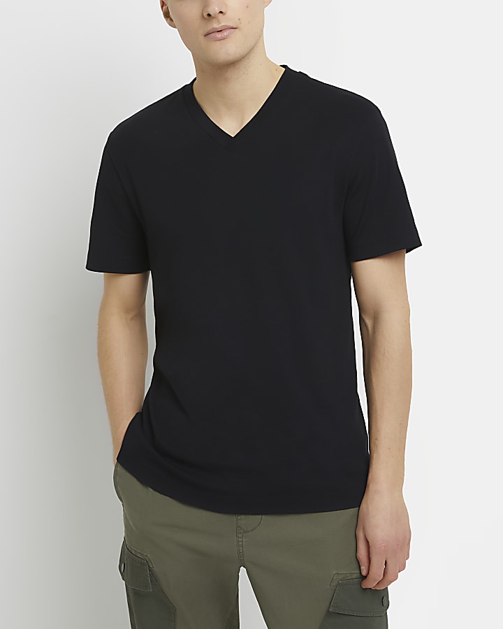 Black slim fit v neck t-shirt
