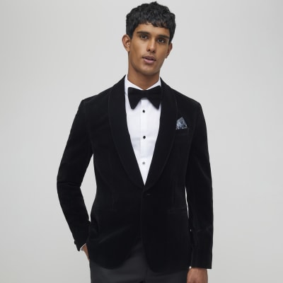 Black Slim Fit Velvet Suit Jacket