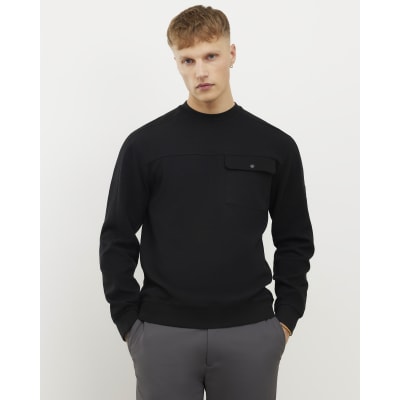 Black Slim Fit Waffle Pocket Sweatshirt