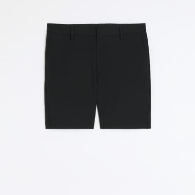 Black slim fit waffle shorts | River Island