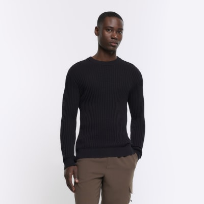 Mens slim fit hot sale black jumper