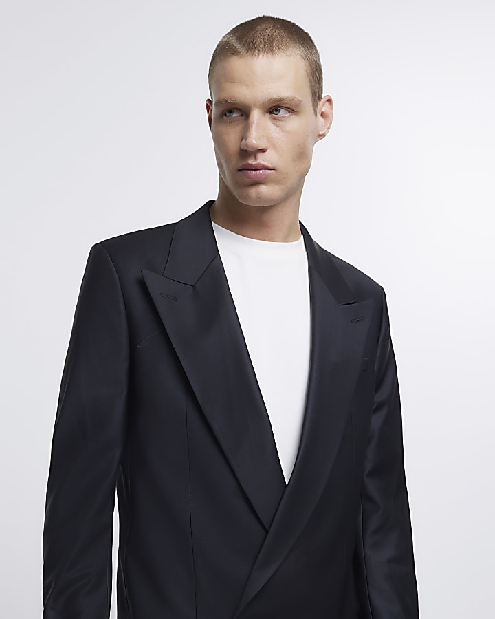 Black slim fit wool premium crop suit jacket
